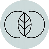 Yoga Symbol mit 2 sich kreuzenden Kreisen und in der Mitte ein Blatt - BleibFit24